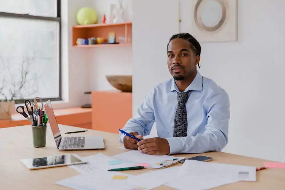 Small business owner working smoothly at a clean desk